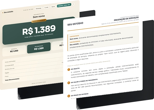 Prévia do orçamento e do contrato de prestação de serviços